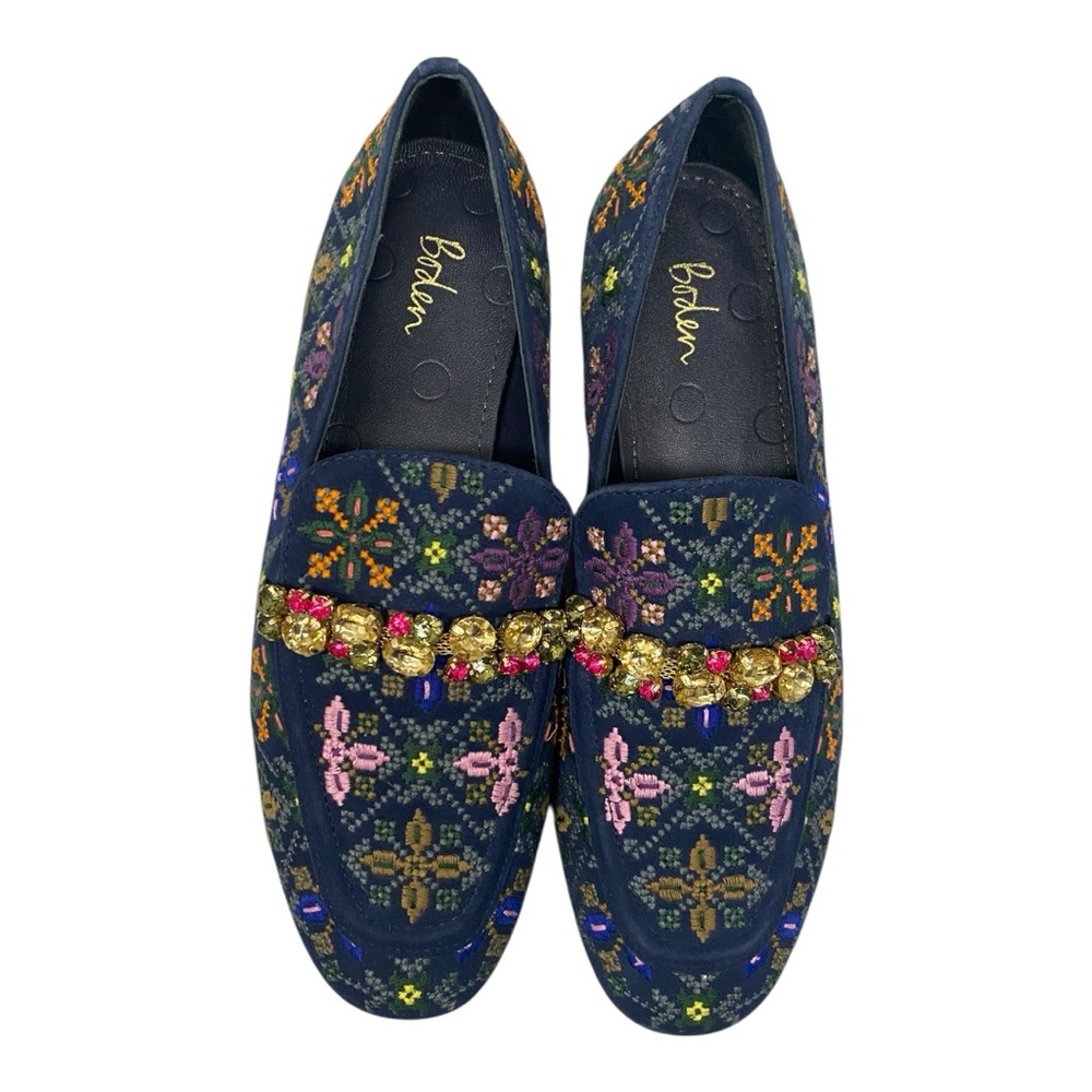 Boden Women's Blue Suede Embroidered Loafers Size 39